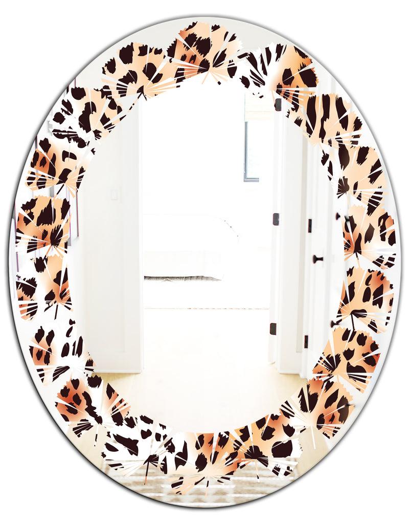 DesignQ Leopard Fur Safari II - Modern Round Or Oval Wall Mirror - Leaves