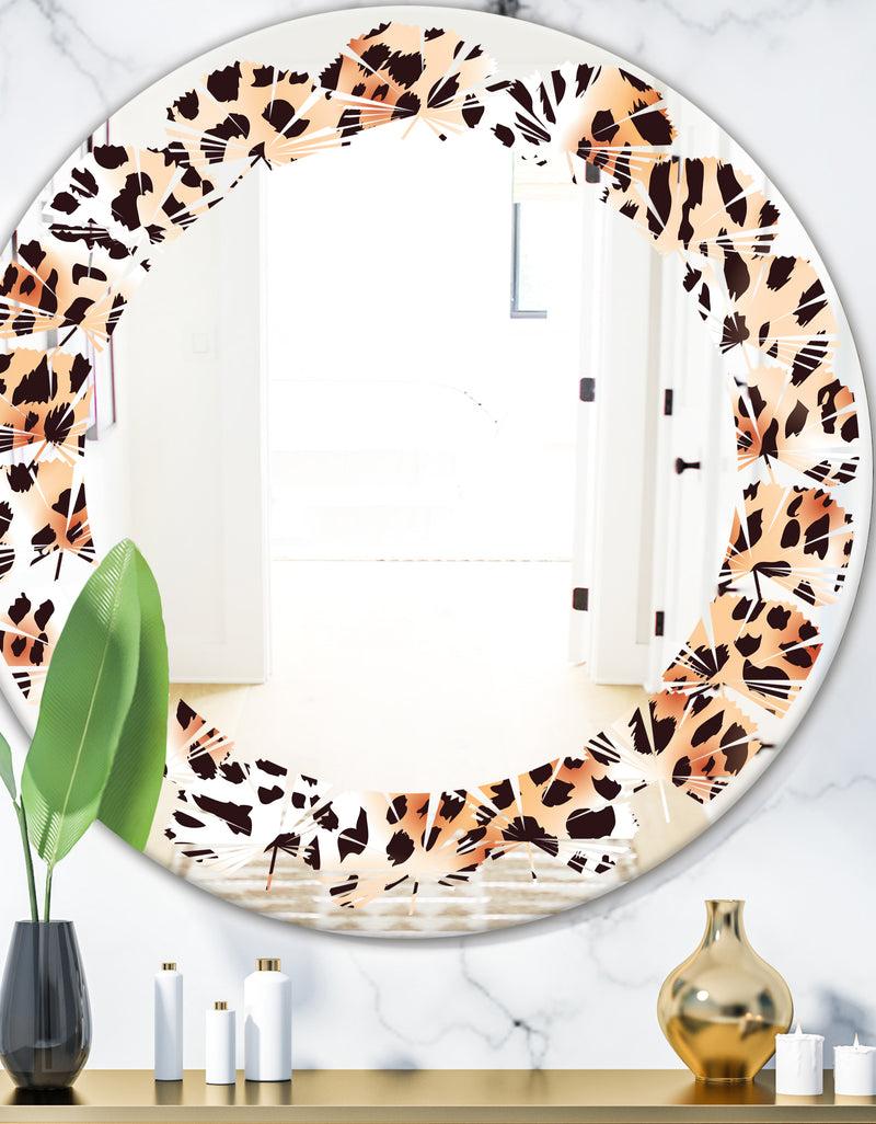 DesignQ Leopard Fur Safari II - Modern Round or Oval Wall Mirror - Leaves