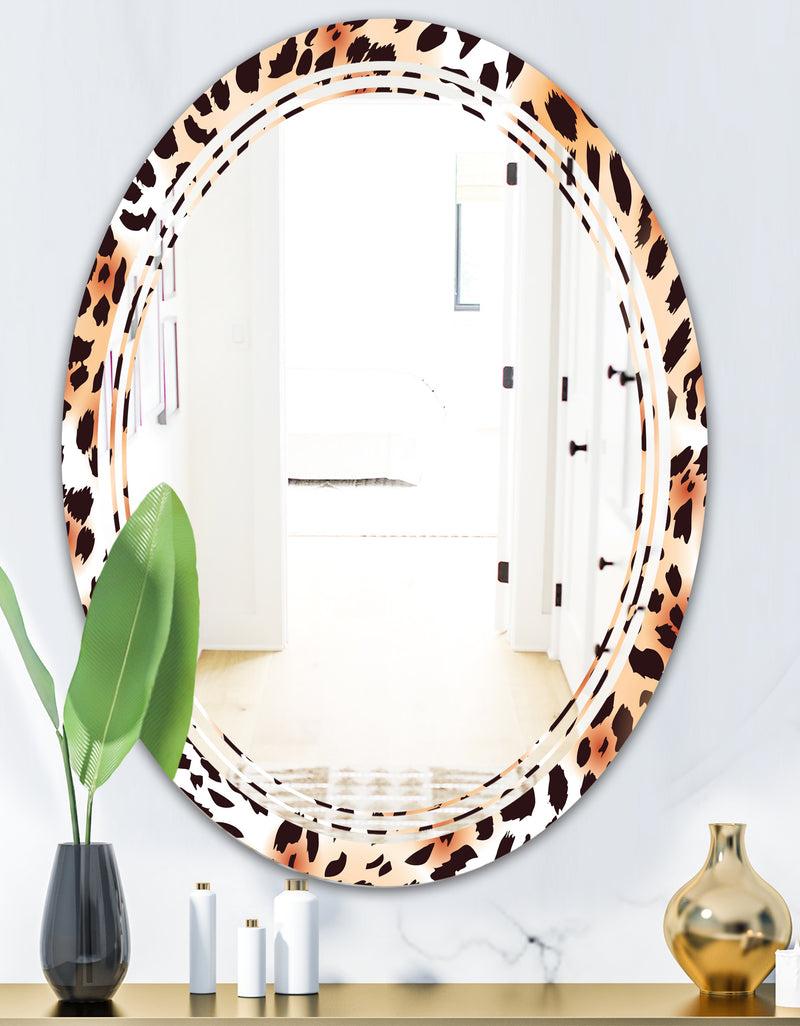 DesignQ Leopard Fur Safari II - Modern Round Or Oval Wall Mirror - Triple C