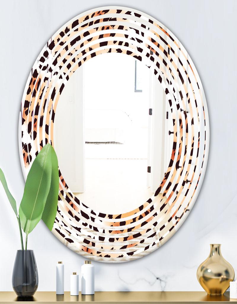 DesignQ Leopard Fur Safari II - Modern Round Or Oval Wall Mirror - Wave