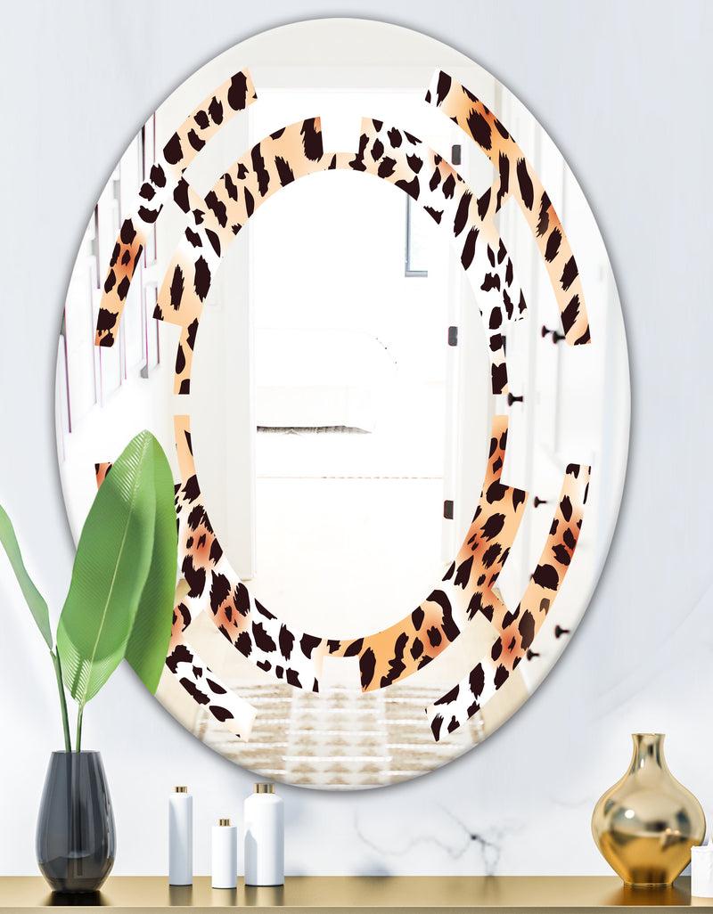 DesignQ Leopard Fur Safari II - Modern Round Or Oval Wall Mirror - Space