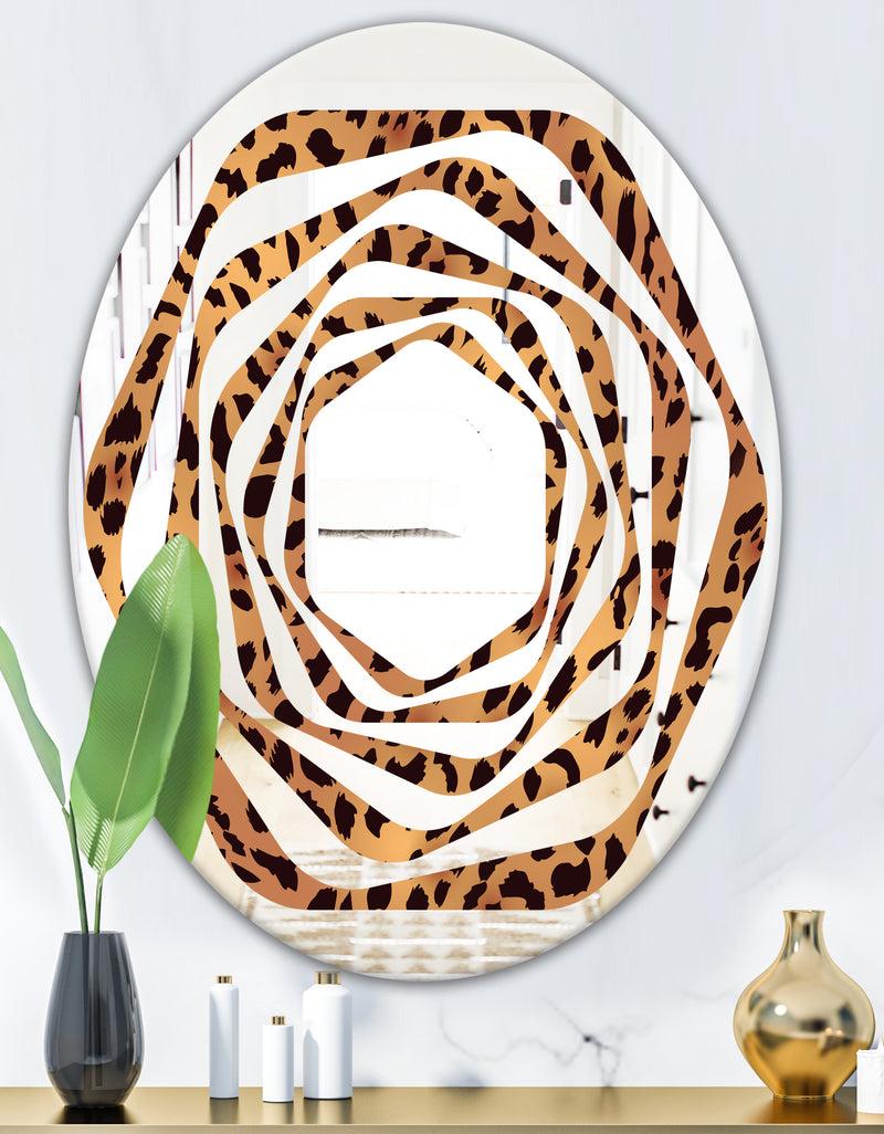 DesignQ Leopard Fur Safari III - Modern Round Or Oval Wall Mirror - Whirl