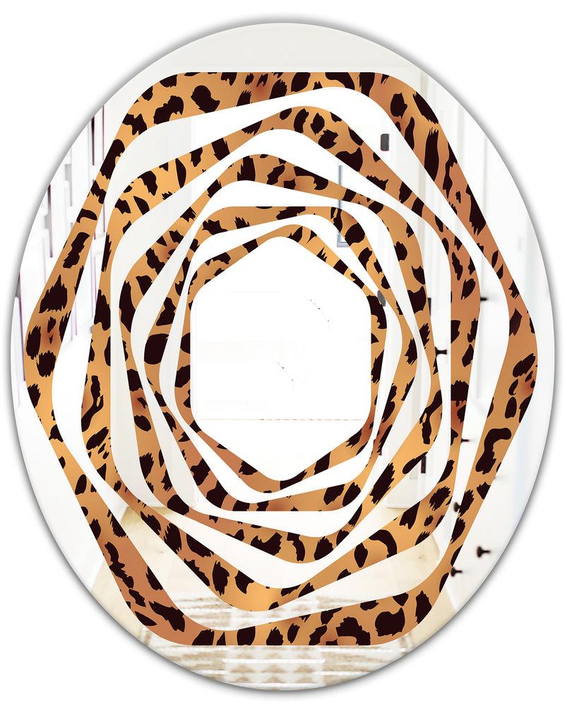 DesignQ Leopard Fur Safari III - Modern Round Or Oval Wall Mirror - Whirl