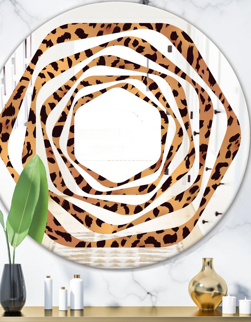 DesignQ Leopard Fur Safari III - Modern Round or Oval Wall Mirror - Whirl