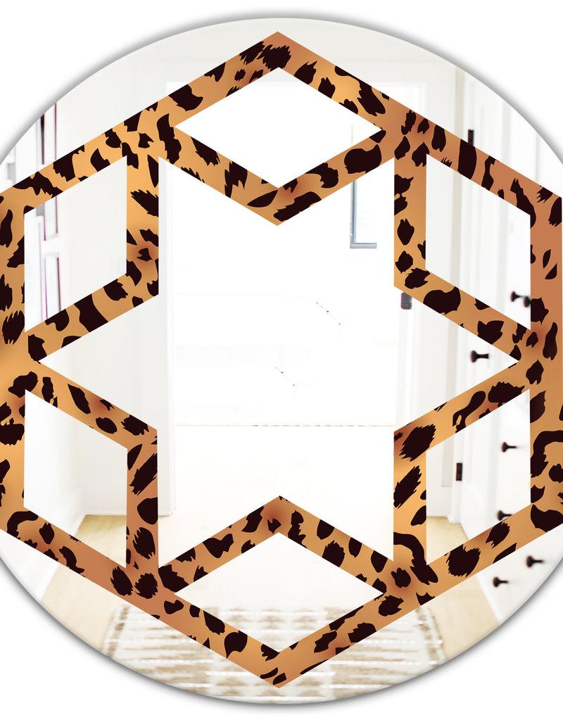 DesignQ Leopard Fur Safari III - Modern Round Or Oval Wall Mirror - Hexagon Star