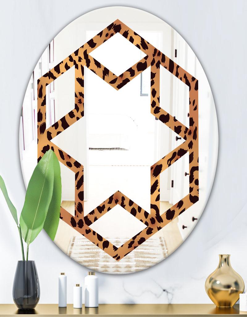 DesignQ Leopard Fur Safari III - Modern Round Or Oval Wall Mirror - Hexagon Star