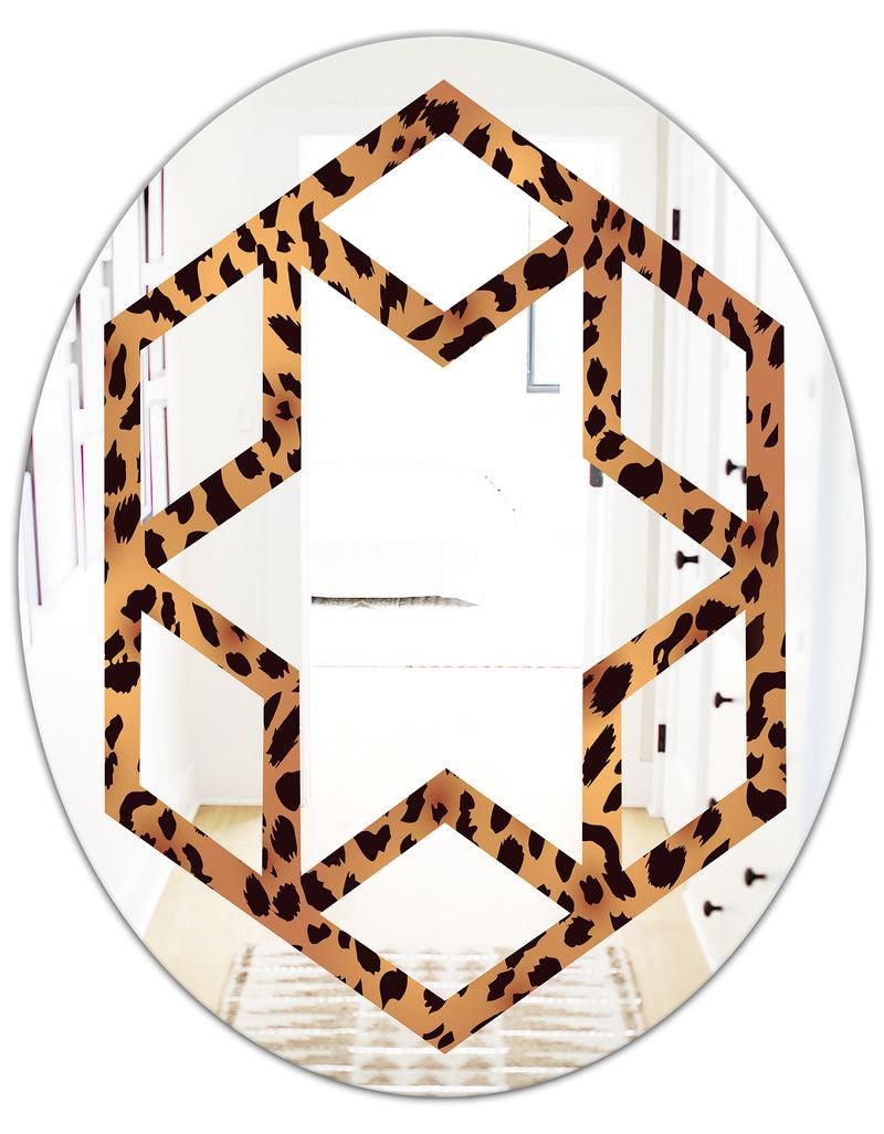 DesignQ Leopard Fur Safari III - Modern Round Or Oval Wall Mirror - Hexagon Star
