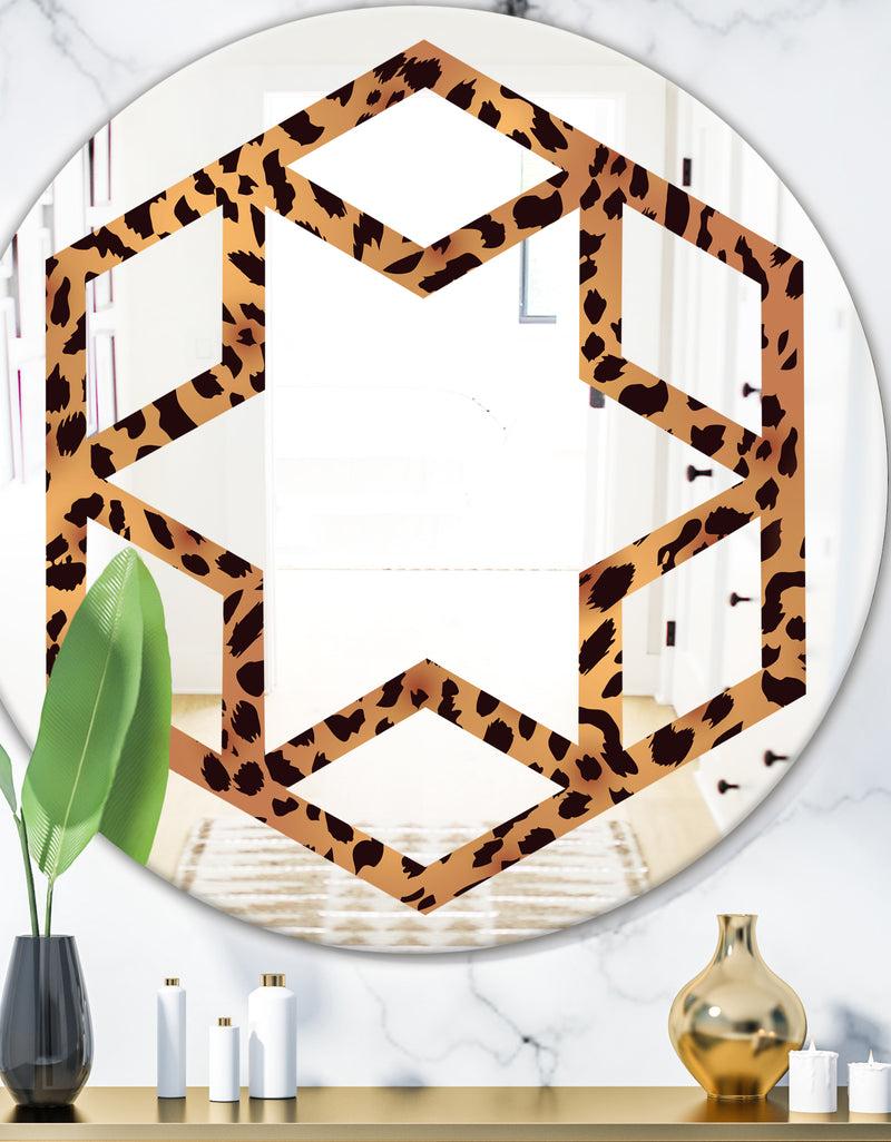 DesignQ Leopard Fur Safari III - Modern Round or Oval Wall Mirror - Hexagon Star