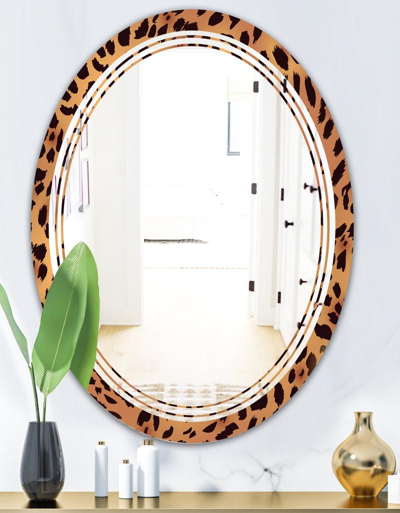 DesignQ Leopard Fur Safari III - Modern Round Or Oval Wall Mirror - Triple C