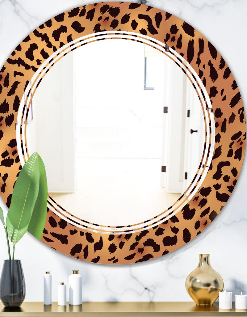 DesignQ Leopard Fur Safari III - Modern Round or Oval Wall Mirror - Triple C