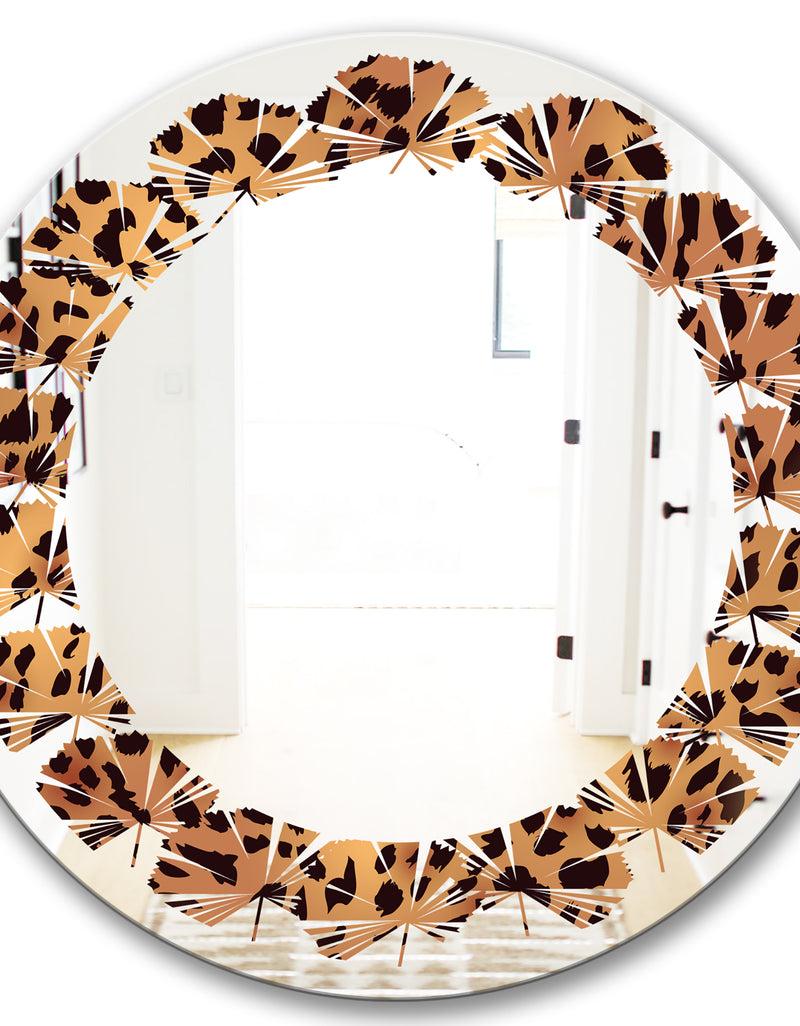 DesignQ Leopard Fur Safari III - Modern Round Or Oval Wall Mirror - Leaves