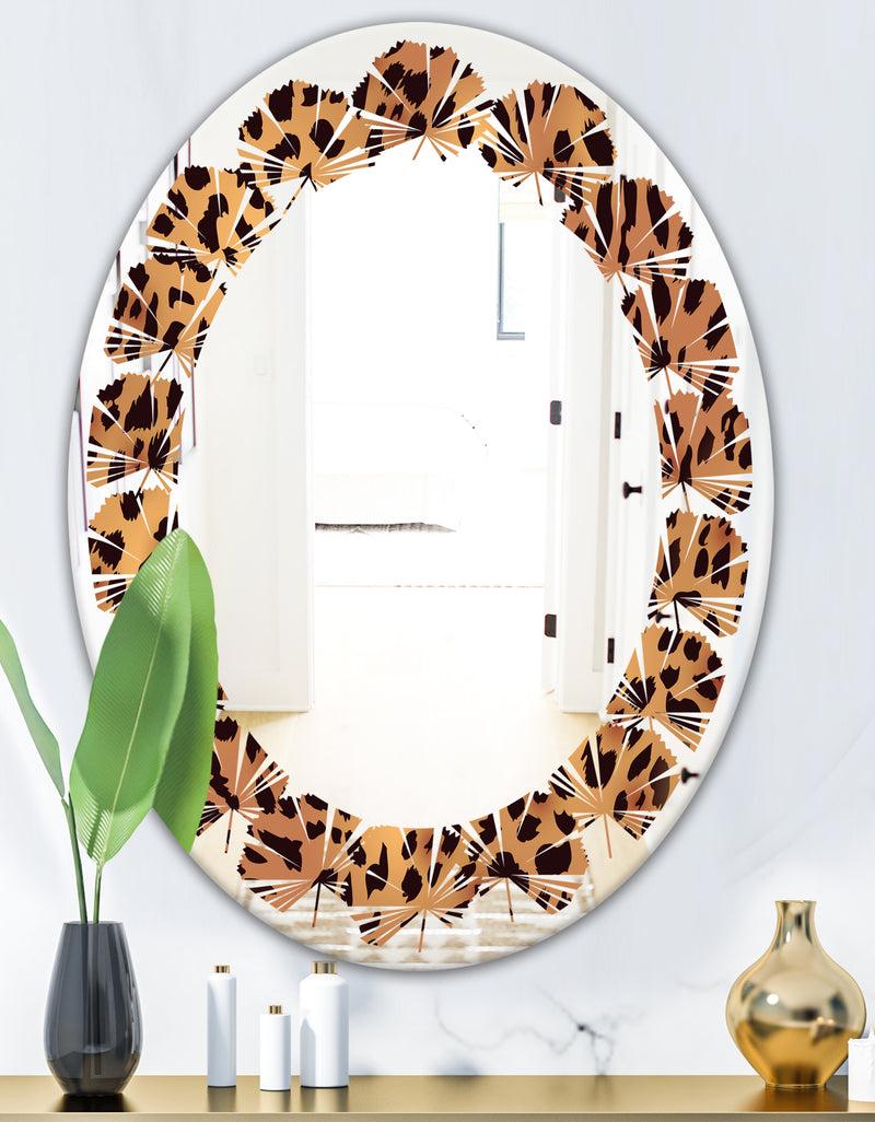 DesignQ Leopard Fur Safari III - Modern Round Or Oval Wall Mirror - Leaves