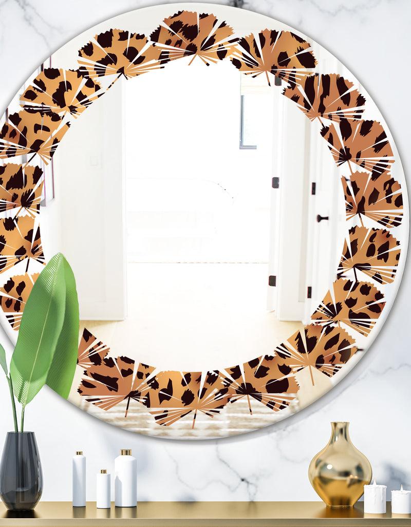 DesignQ Leopard Fur Safari III - Modern Round or Oval Wall Mirror - Leaves