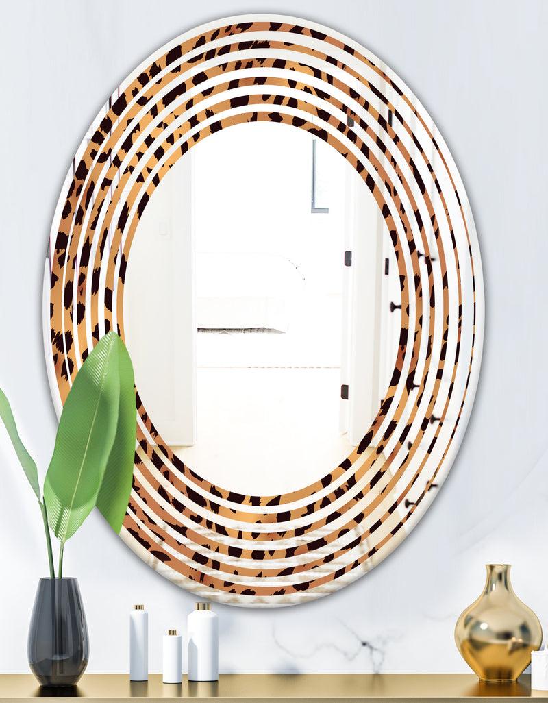 DesignQ Leopard Fur Safari III - Modern Round Or Oval Wall Mirror - Wave