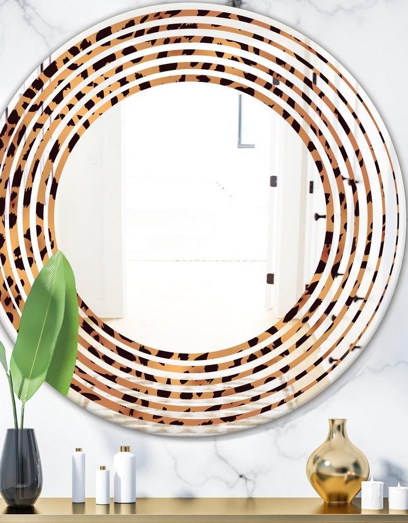 DesignQ Leopard Fur Safari III - Modern Round or Oval Wall Mirror - Wave