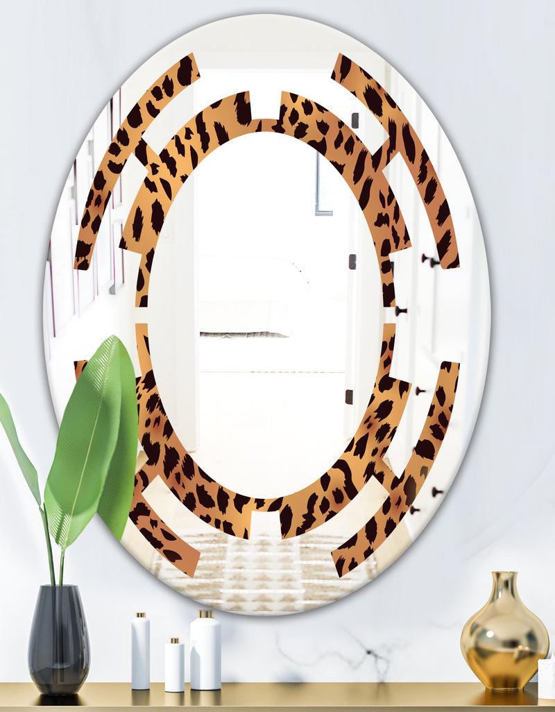 DesignQ Leopard Fur Safari III - Modern Round Or Oval Wall Mirror - Space