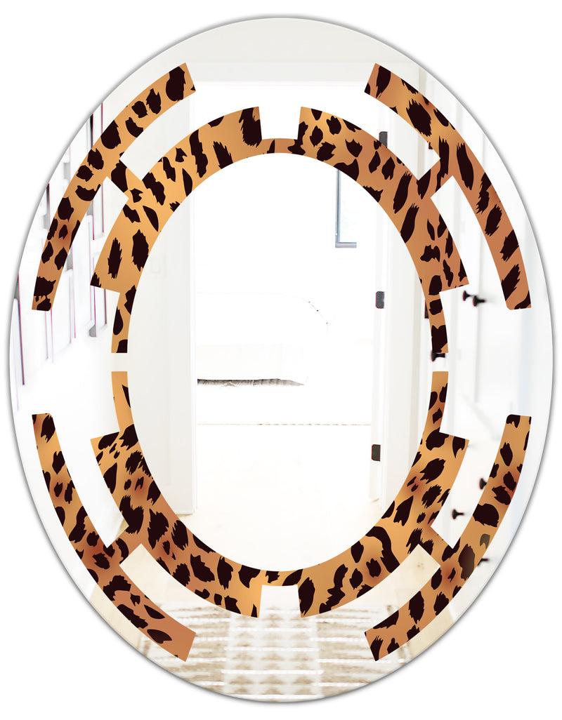 DesignQ Leopard Fur Safari III - Modern Round Or Oval Wall Mirror - Space