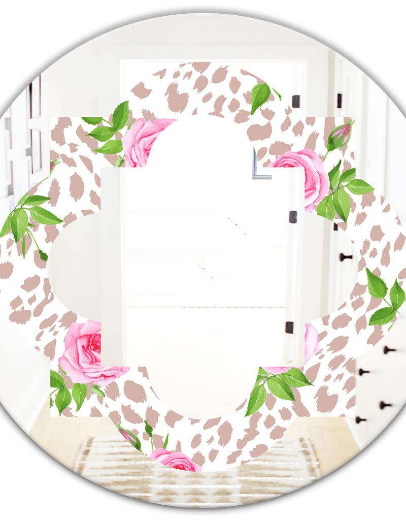 DesignQ Leopard Fur Safari IV - Modern Round Or Oval Wall Mirror - Quatrefoil
