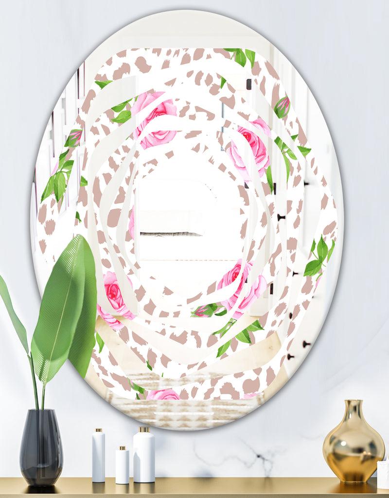 DesignQ Leopard Fur Safari IV - Modern Round Or Oval Wall Mirror - Whirl