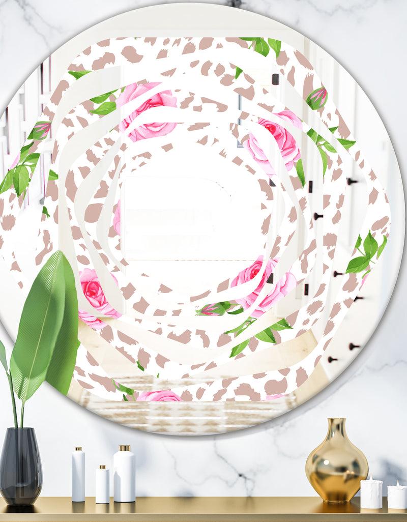 DesignQ Leopard Fur Safari IV - Modern Round or Oval Wall Mirror - Whirl