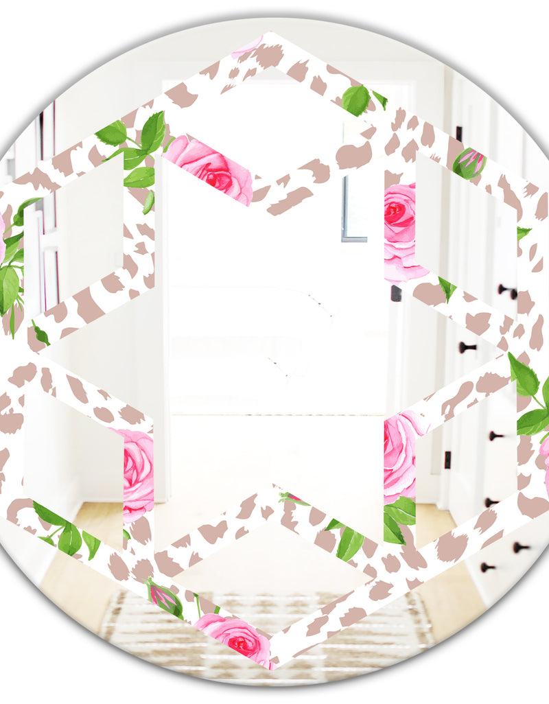 DesignQ Leopard Fur Safari IV - Modern Round Or Oval Wall Mirror - Hexagon Star