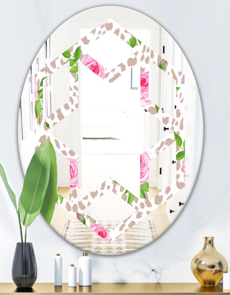 DesignQ Leopard Fur Safari IV - Modern Round Or Oval Wall Mirror - Hexagon Star