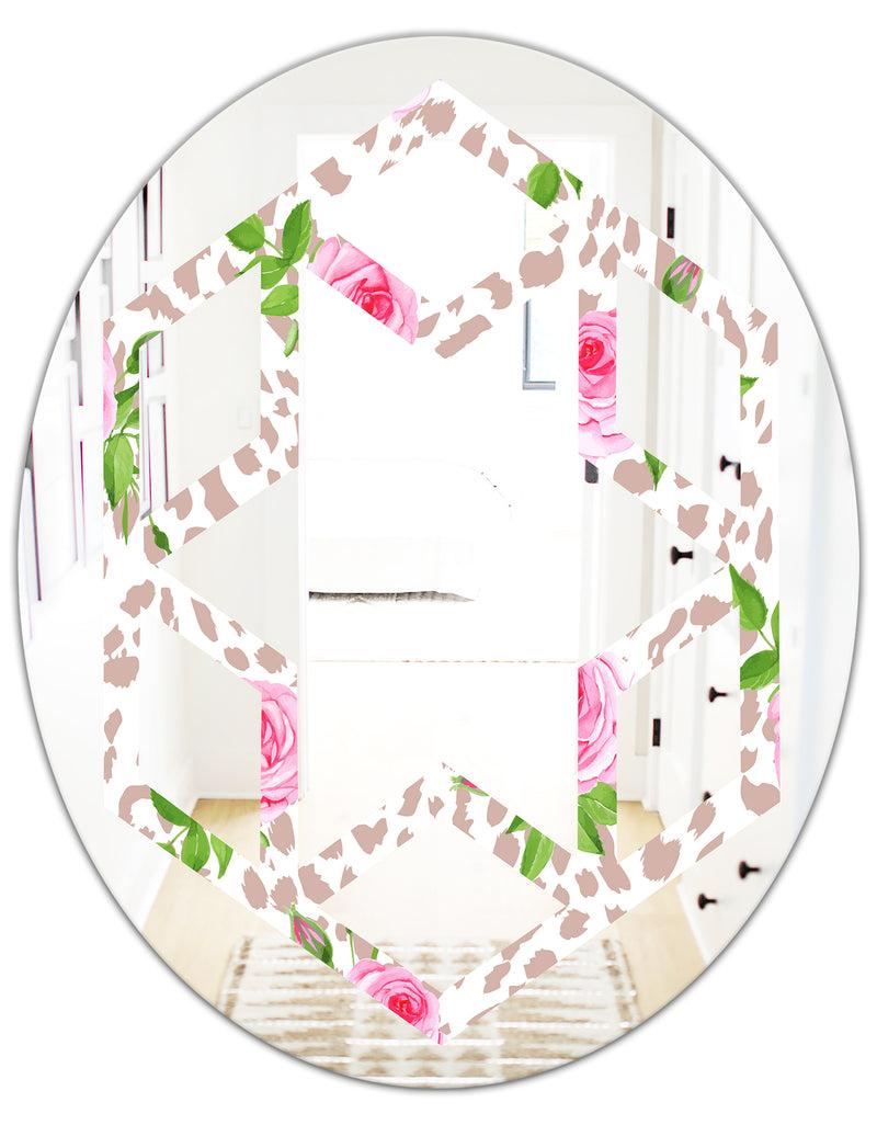 DesignQ Leopard Fur Safari IV - Modern Round Or Oval Wall Mirror - Hexagon Star