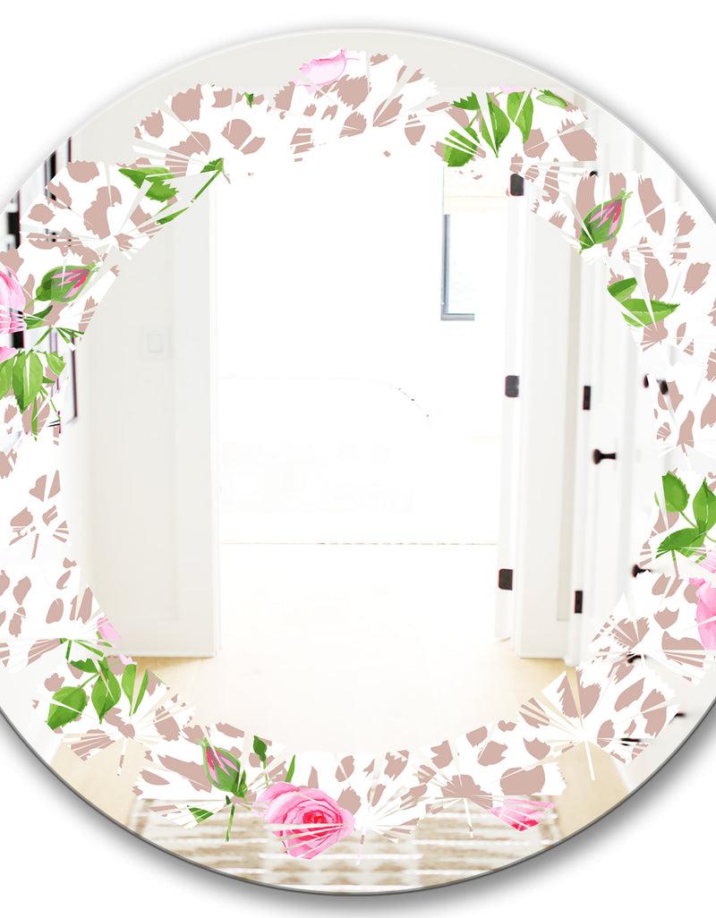 DesignQ Leopard Fur Safari IV - Modern Round Or Oval Wall Mirror - Leaves