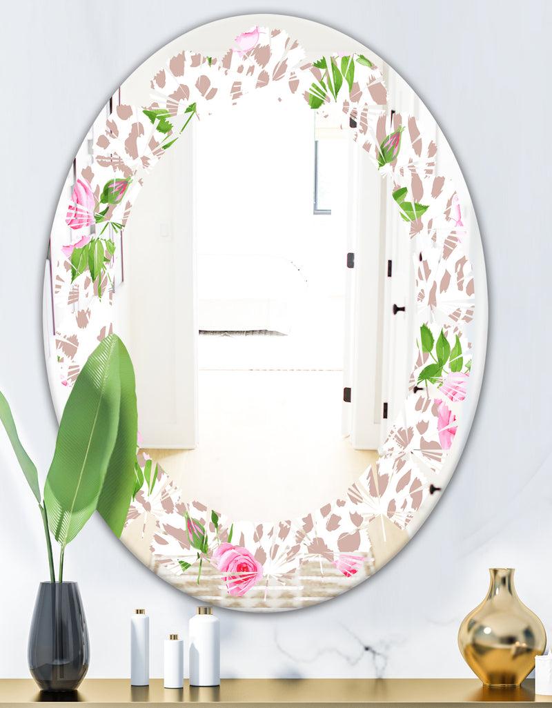 DesignQ Leopard Fur Safari IV - Modern Round Or Oval Wall Mirror - Leaves