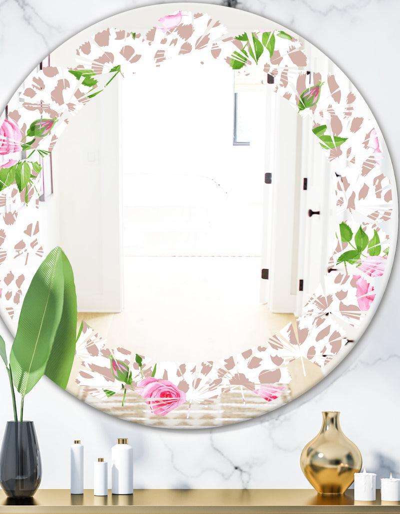 DesignQ Leopard Fur Safari IV - Modern Round or Oval Wall Mirror - Leaves