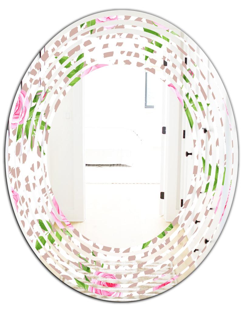 DesignQ Leopard Fur Safari IV - Modern Round Or Oval Wall Mirror - Wave