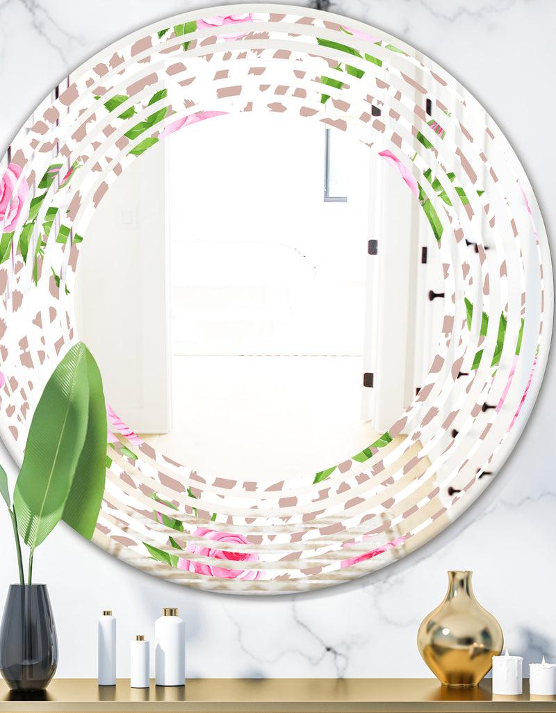 DesignQ Leopard Fur Safari IV - Modern Round or Oval Wall Mirror - Wave