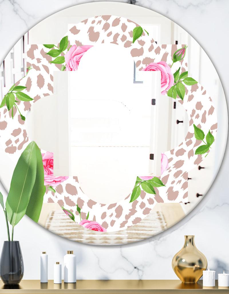 DesignQ Leopard Fur Safari IV - Modern Round or Oval Wall Mirror - Quatrefoil