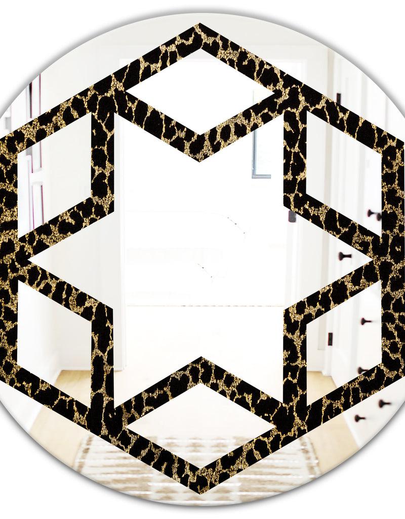 DesignQ Leopard Fur Safari V - Modern Round Or Oval Wall Mirror - Hexagon Star