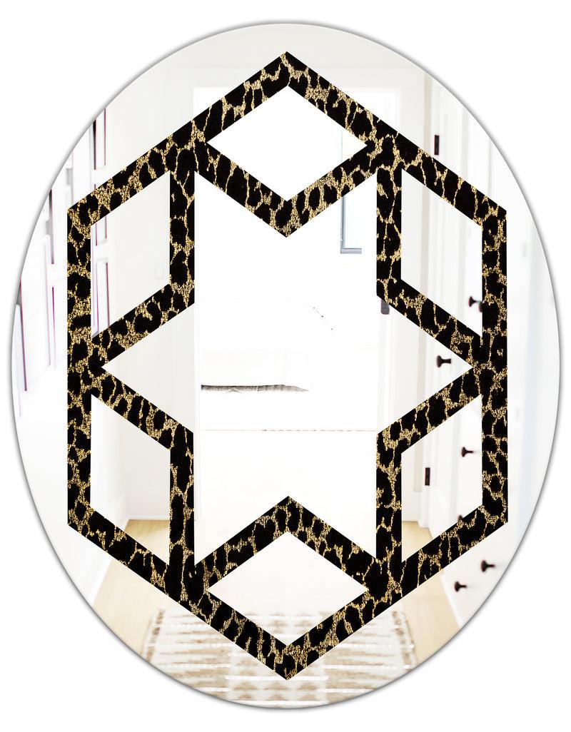 DesignQ Leopard Fur Safari V - Modern Round Or Oval Wall Mirror - Hexagon Star