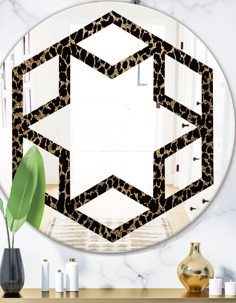 DesignQ Leopard Fur Safari V - Modern Round or Oval Wall Mirror - Hexagon Star
