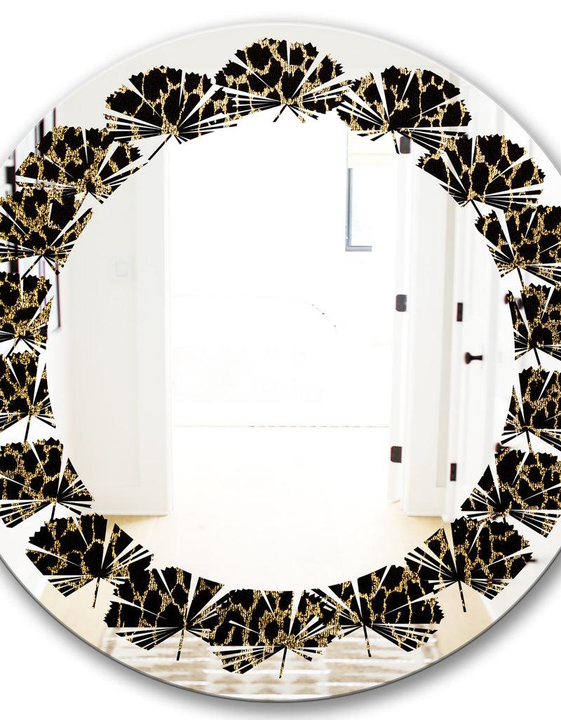 DesignQ Leopard Fur Safari V - Modern Round Or Oval Wall Mirror - Leaves