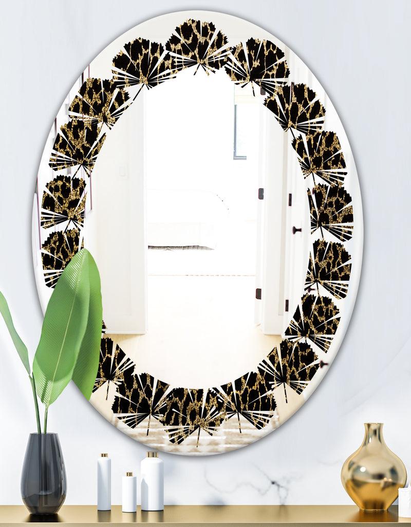 DesignQ Leopard Fur Safari V - Modern Round Or Oval Wall Mirror - Leaves