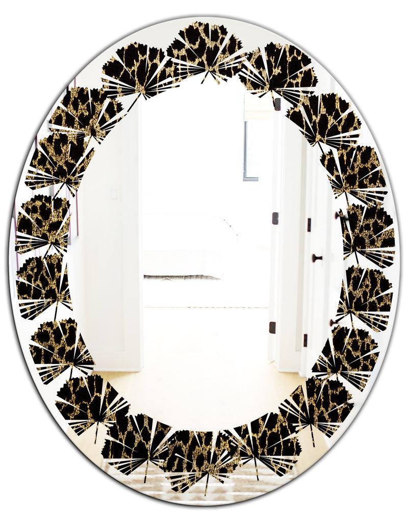 DesignQ Leopard Fur Safari V - Modern Round Or Oval Wall Mirror - Leaves