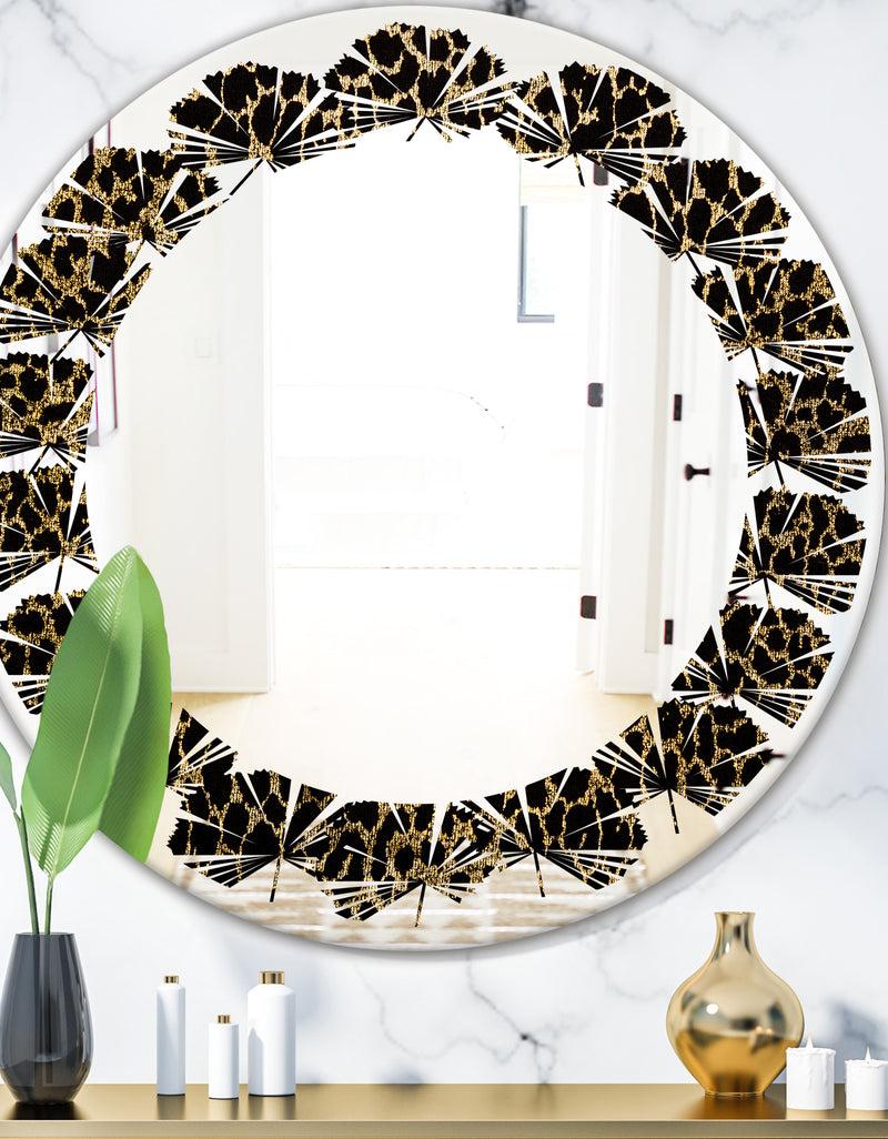 DesignQ Leopard Fur Safari V - Modern Round or Oval Wall Mirror - Leaves
