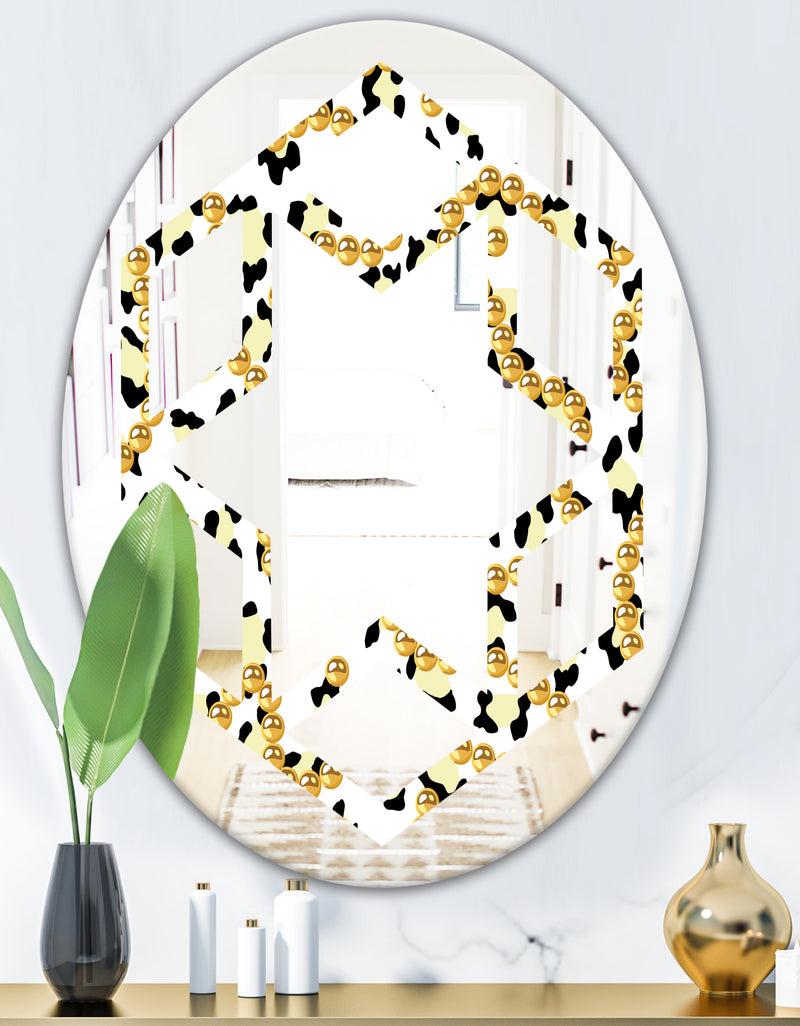 DesignQ Leopard Fur Safari VI - Modern Round Or Oval Wall Mirror - Hexagon Star