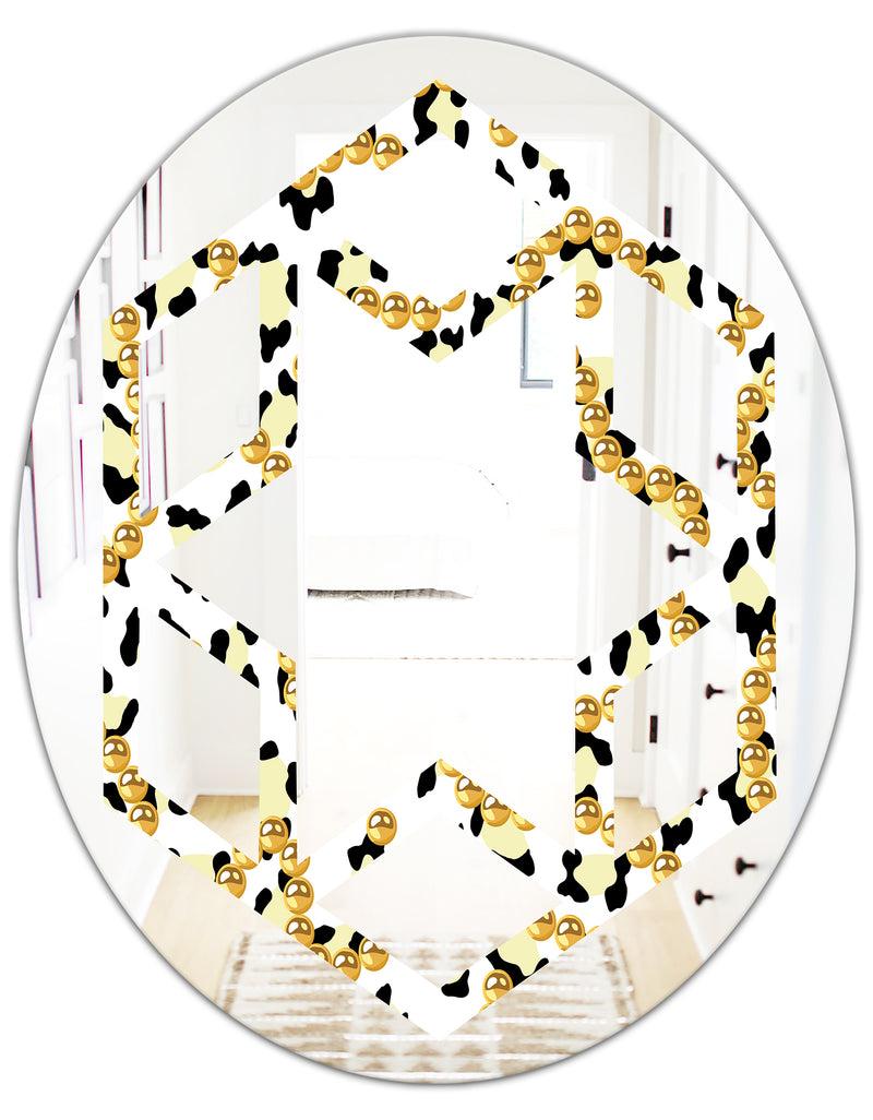 DesignQ Leopard Fur Safari VI - Modern Round Or Oval Wall Mirror - Hexagon Star
