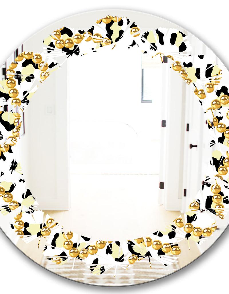 DesignQ Leopard Fur Safari VI - Modern Round Or Oval Wall Mirror - Leaves
