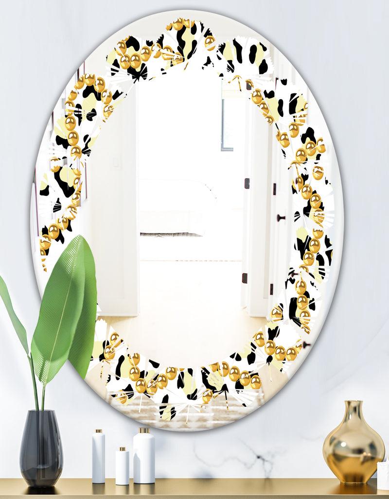 DesignQ Leopard Fur Safari VI - Modern Round Or Oval Wall Mirror - Leaves
