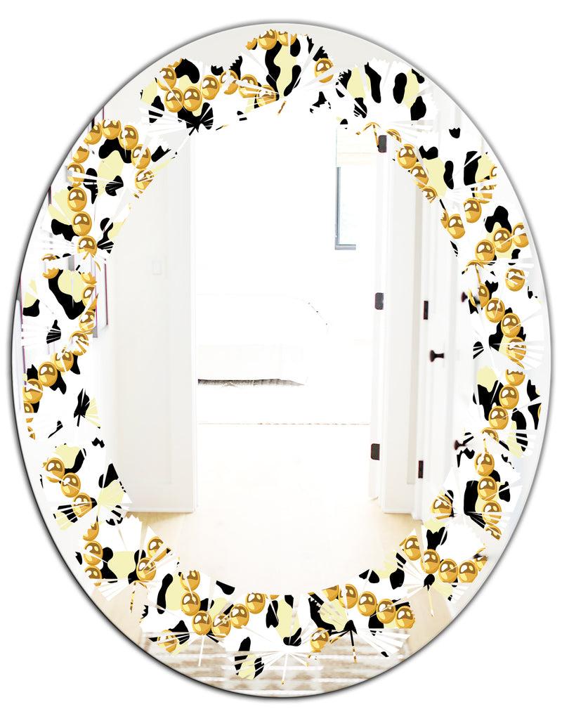 DesignQ Leopard Fur Safari VI - Modern Round Or Oval Wall Mirror - Leaves