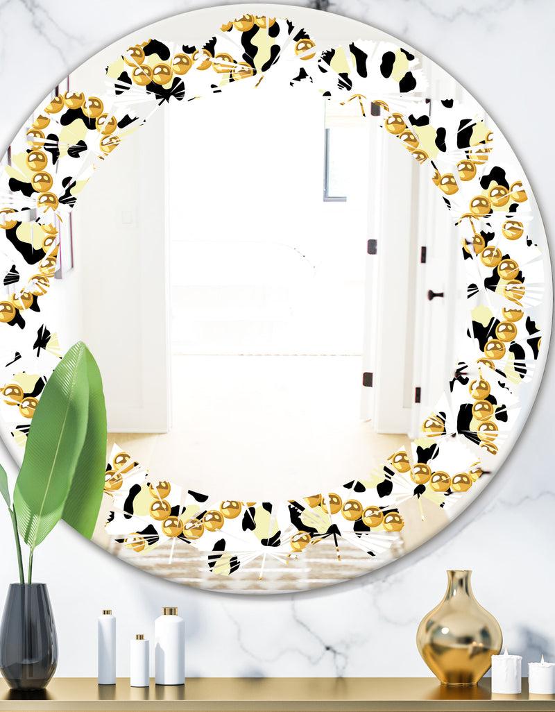 DesignQ Leopard Fur Safari VI - Modern Round or Oval Wall Mirror - Leaves