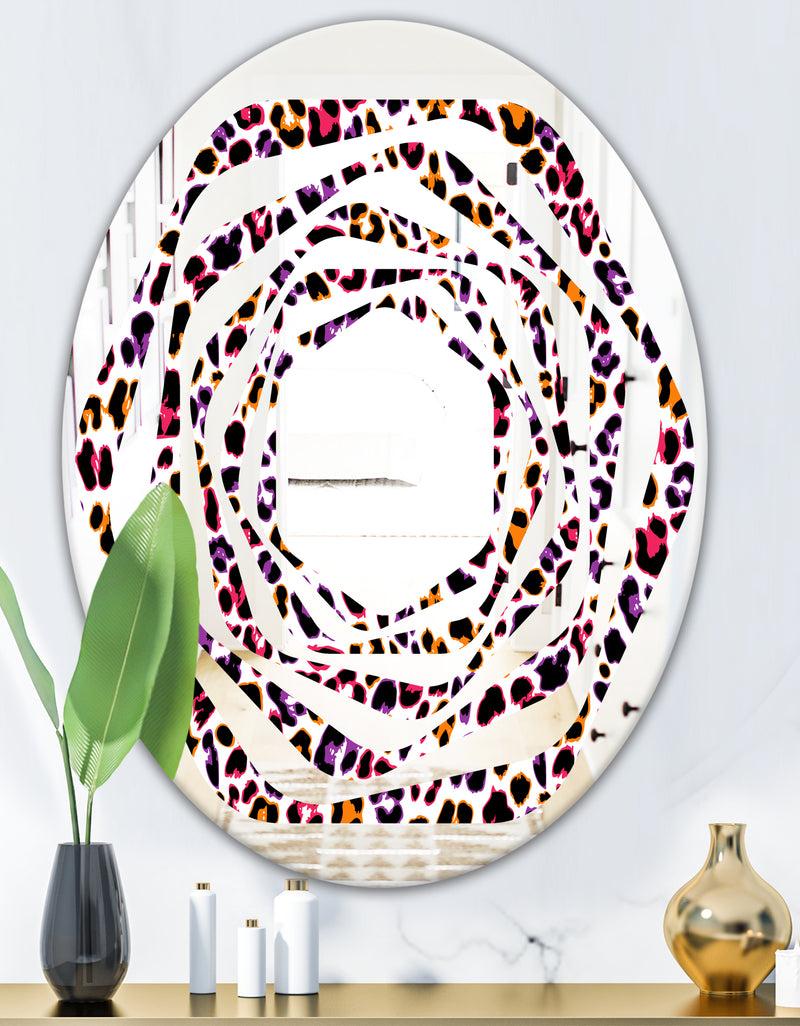 DesignQ Leopard Fur Safari VII - Modern Round Or Oval Wall Mirror - Whirl