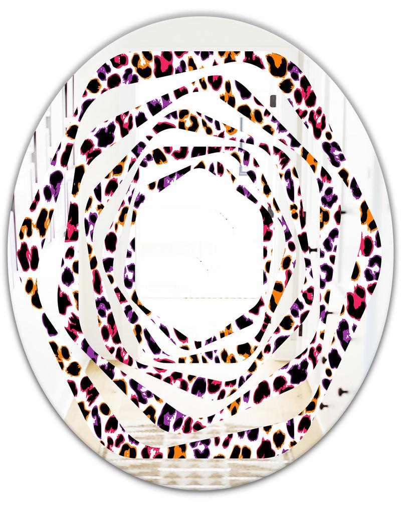 DesignQ Leopard Fur Safari VII - Modern Round Or Oval Wall Mirror - Whirl
