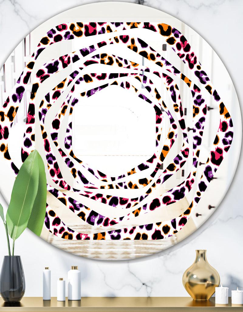 DesignQ Leopard Fur Safari VII - Modern Round or Oval Wall Mirror - Whirl