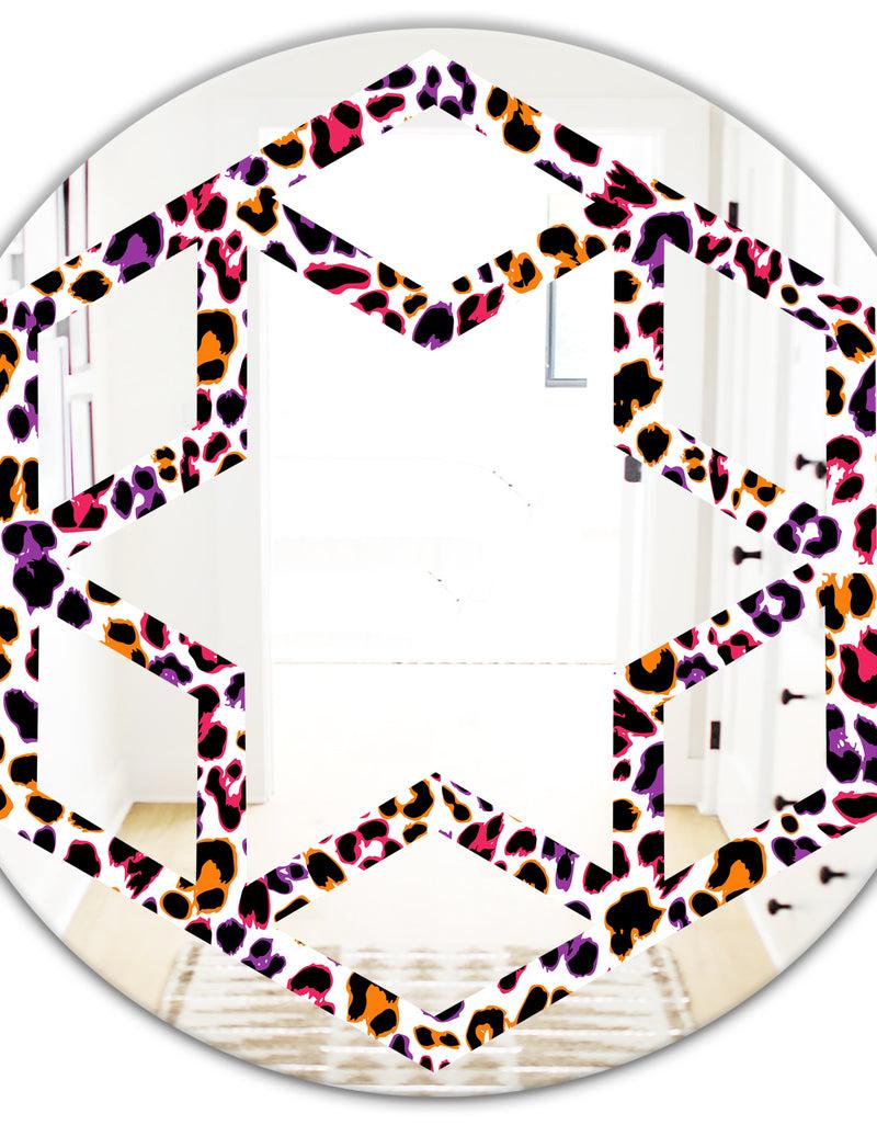 DesignQ Leopard Fur Safari VII - Modern Round Or Oval Wall Mirror - Hexagon Star